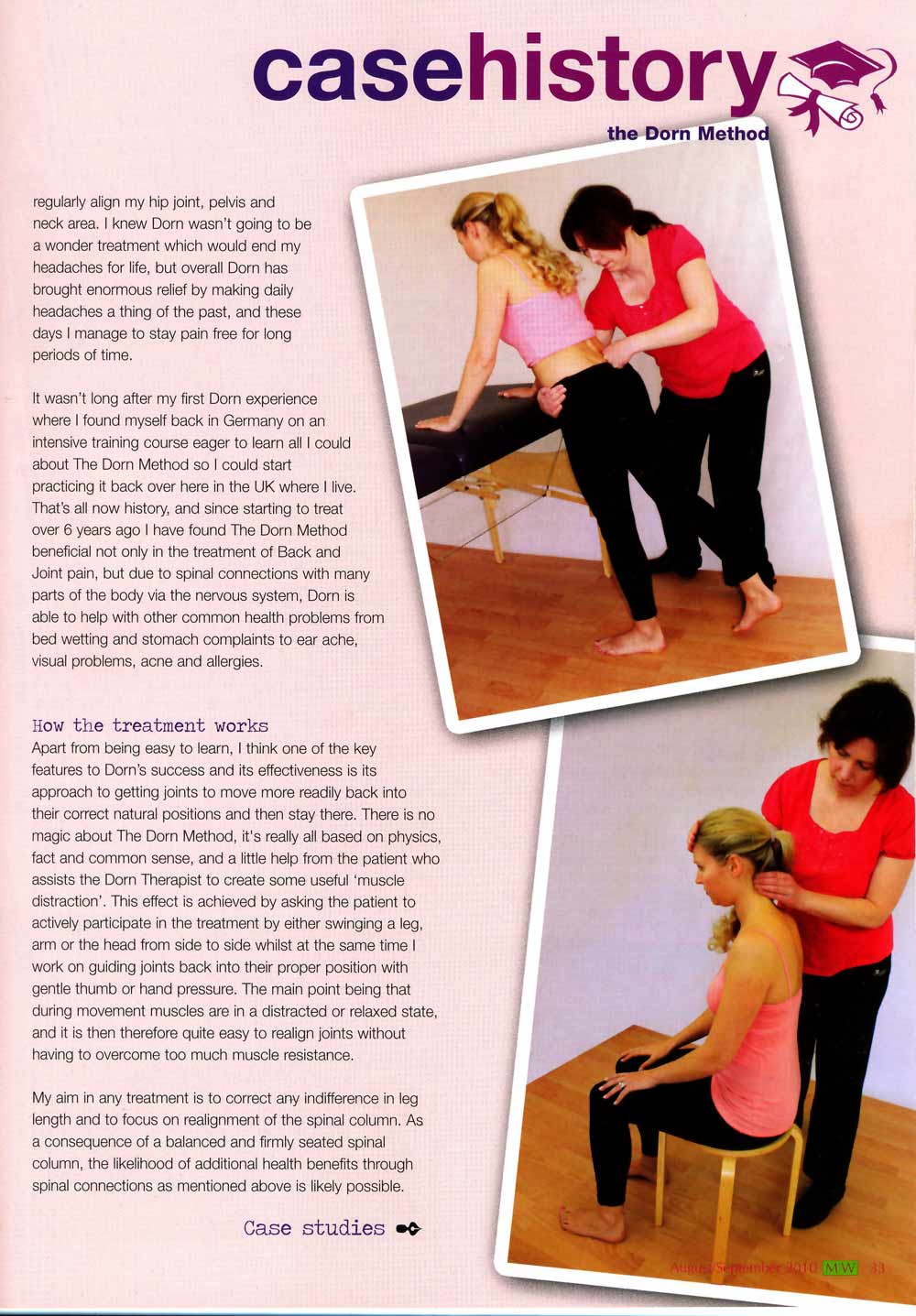 "Back Pain & Headache Relief" Massage World Magazine, August 2010 issue image 2