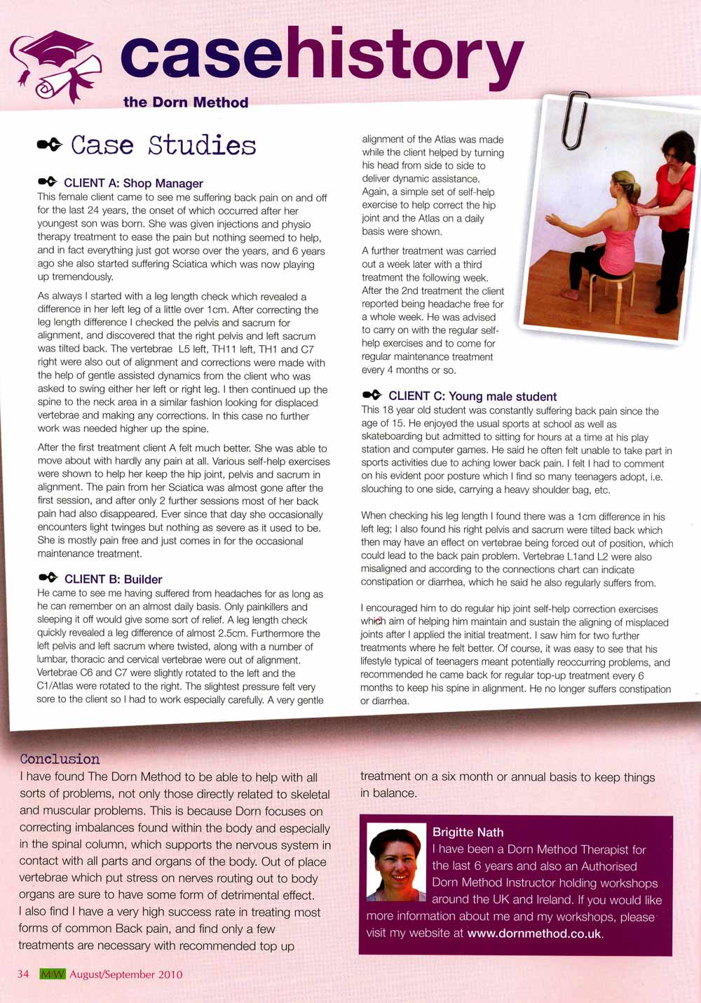 "Back Pain & Headache Relief" Massage World Magazine, August 2010 issue image 3