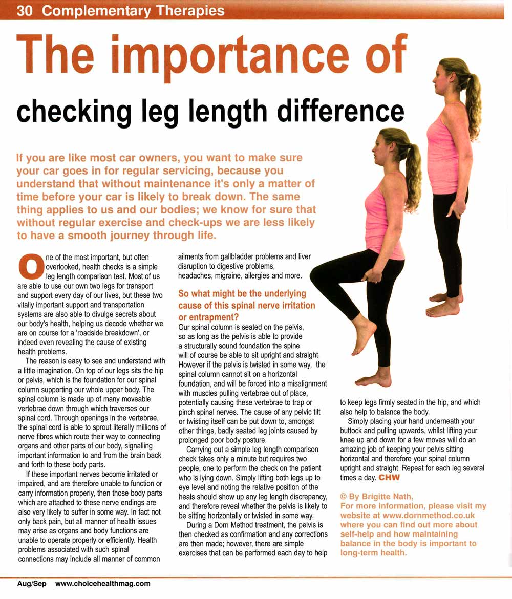 The Important of Checking Leg Length - Choice Health & Wellbeing Magazine, Aug 2010